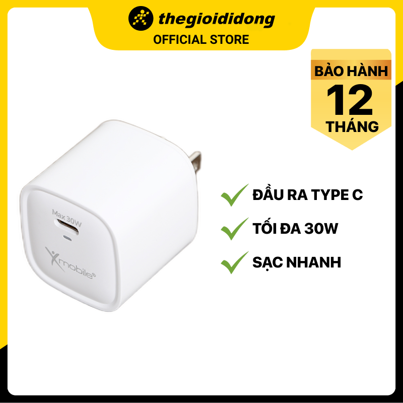 Adapter Sạc Type C PD GaN 30W Xmobile MFM30 Trắng - Hàng chính hãng