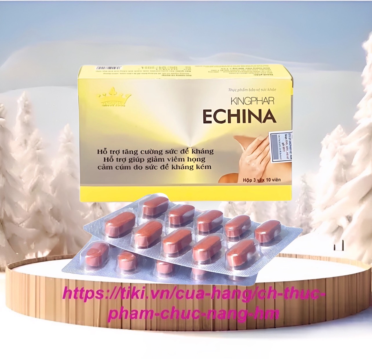 Viên uống ￼Kingphar ECHINA - Hộp 30v – Tăng cường miễn dịch, giảm ho, cảm cúm