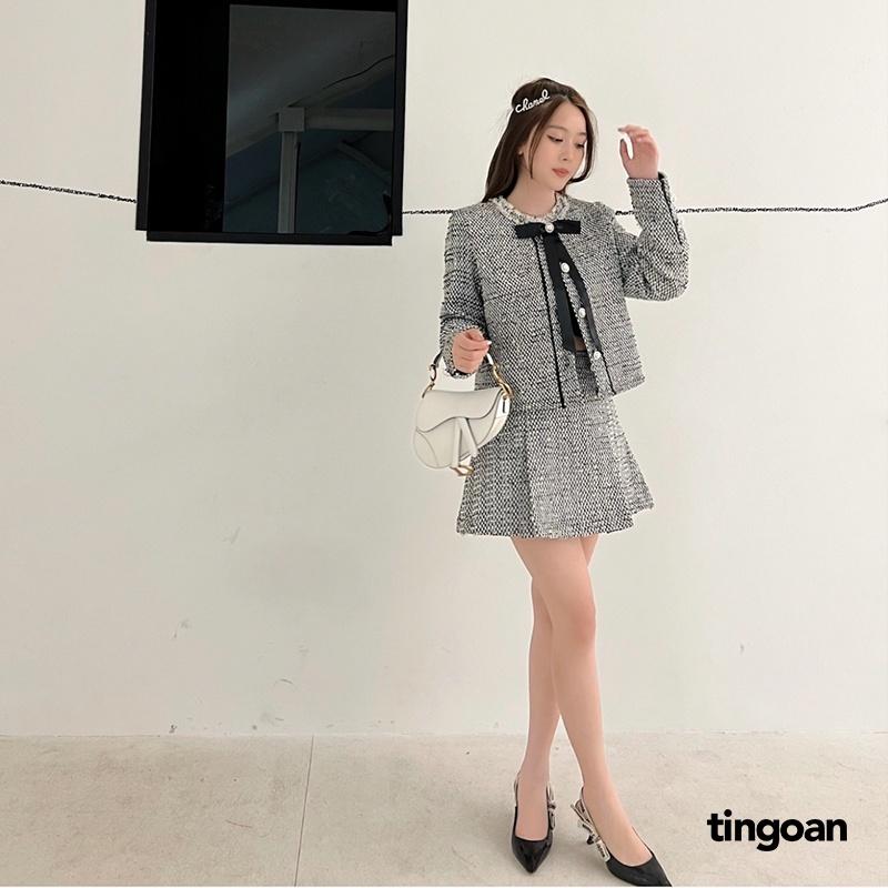 Chân váy tweed cạp lưng cao xêp vạt xám tingoan FORGET ME NOT SKIRT/GR