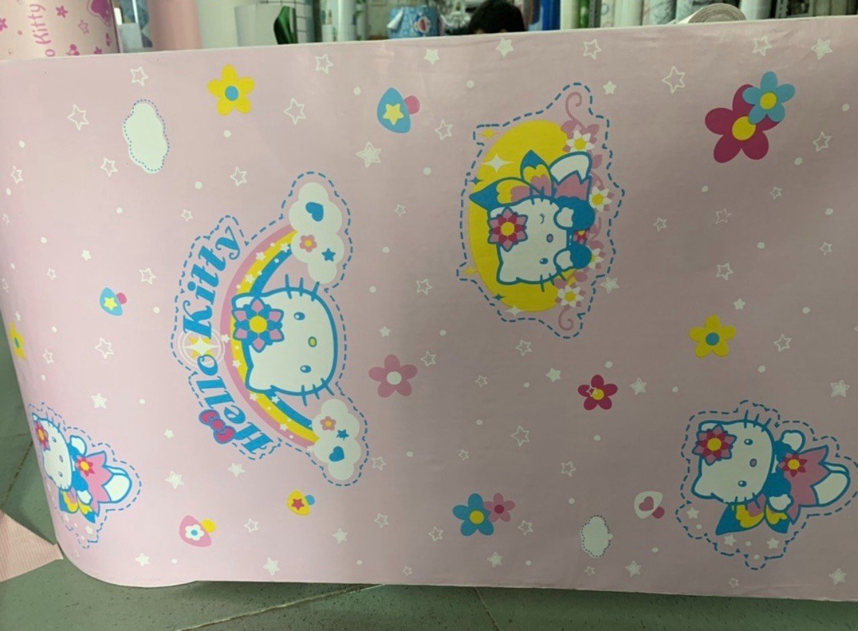Combo Cuộn 5 Mét Dài Decal dán tường kitty cầu vòng khổ 45cm có keo sẵn