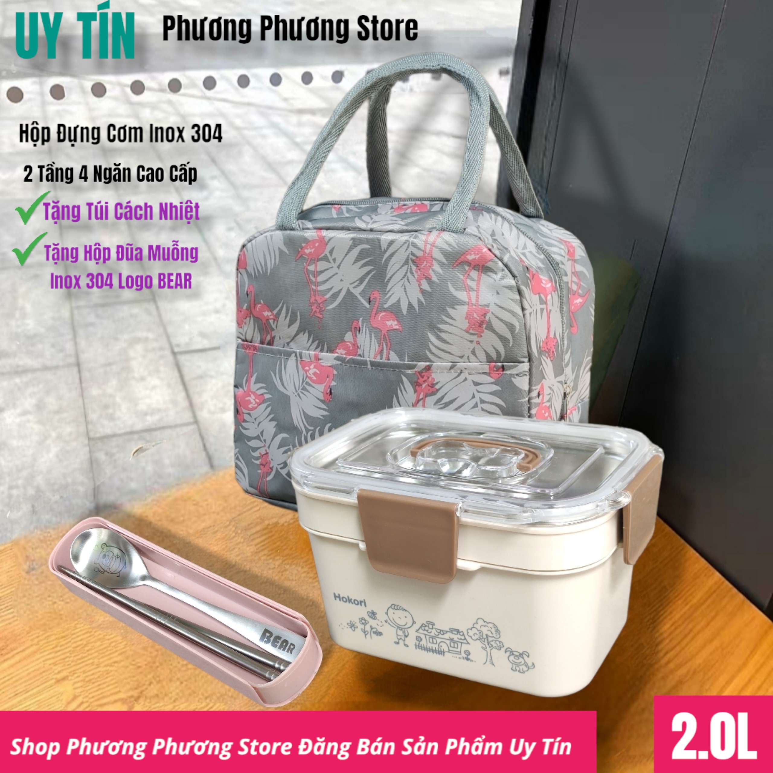 Cặp lồng inox 2.0L / ca men 2 tầng 4 khay cao cấp xem kỹ mô tả