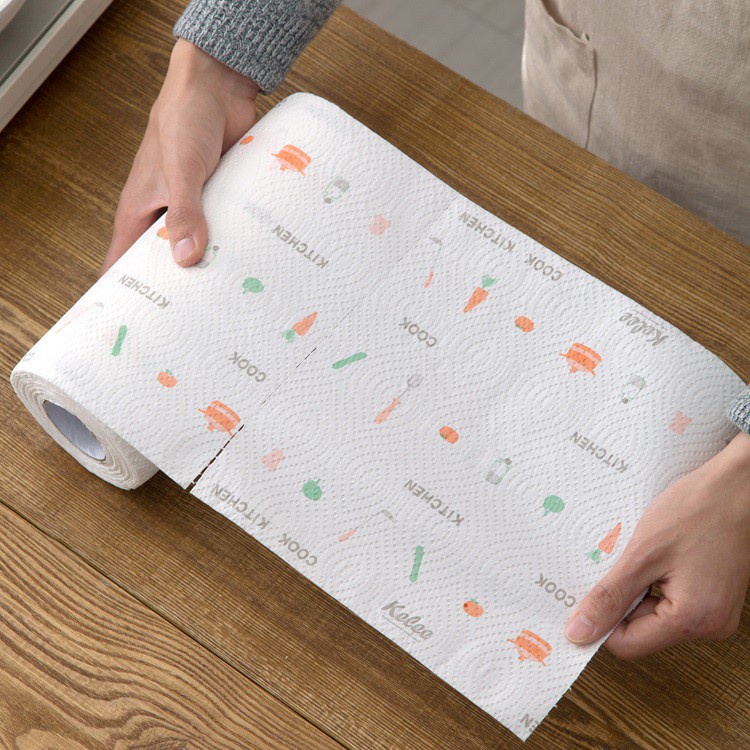 Cuộn khăn giấy đa năng họa tiết lau bếp có thể tái sử dụng  kích thước 25cm