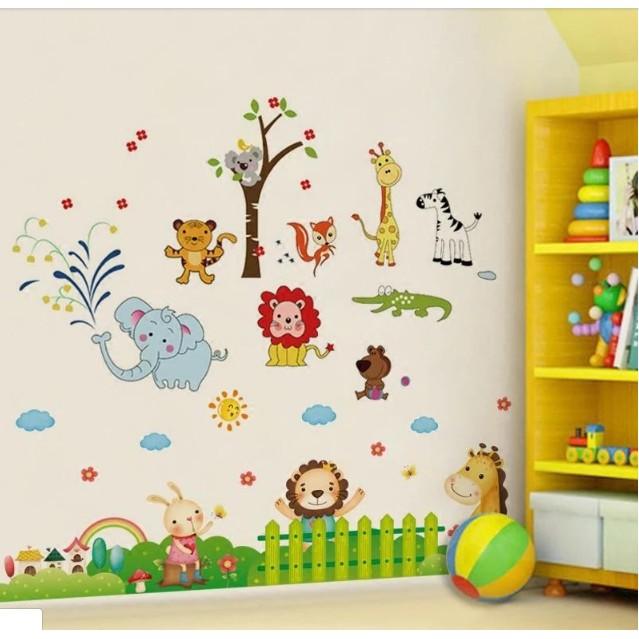 BỘ COMBO DECAL GHÉP ĐÔI TRANG TRÍ - Voi xanh phối sư tử