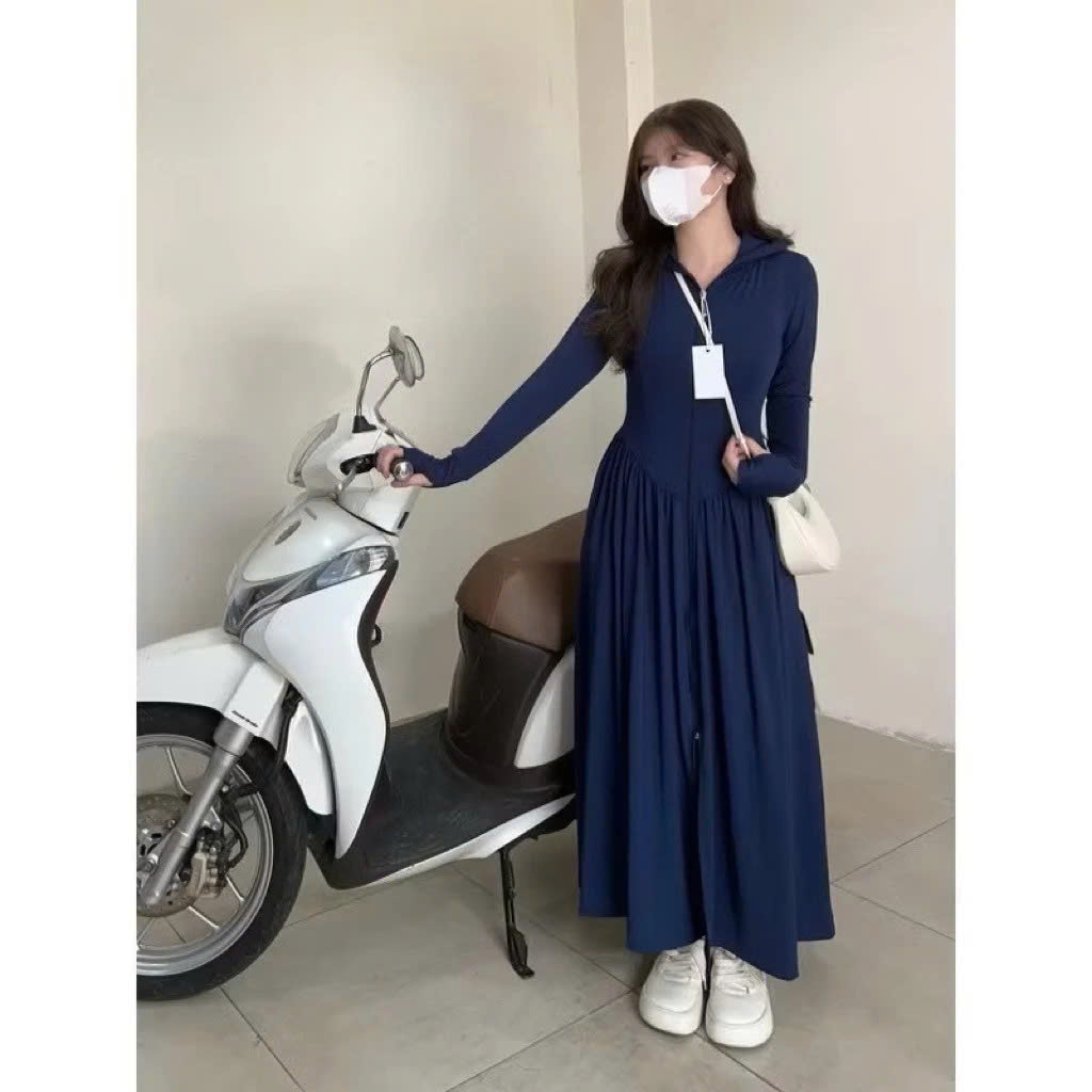 Áo khoác chống nắng nữ toàn thân cao cấp mũ trùm đầu tay xỏ ngón UPF50+ Size XL 53-66kg XANH THAN Vải THUN LẠNH Co Dãn 4 Chiều Dày Dặn Làm Mát | Thời Trang | Đa Dụng  - ÁO KHOÁC CHỐNG NẮNG NỮ