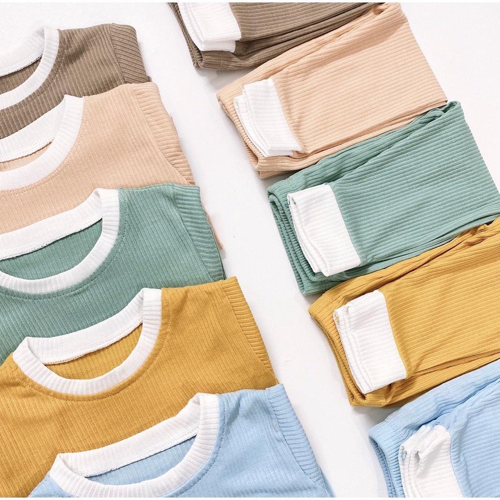 Bộ dài tay thun tăm phối trắng cho bé trai, bé gái cực xinh - MC0176