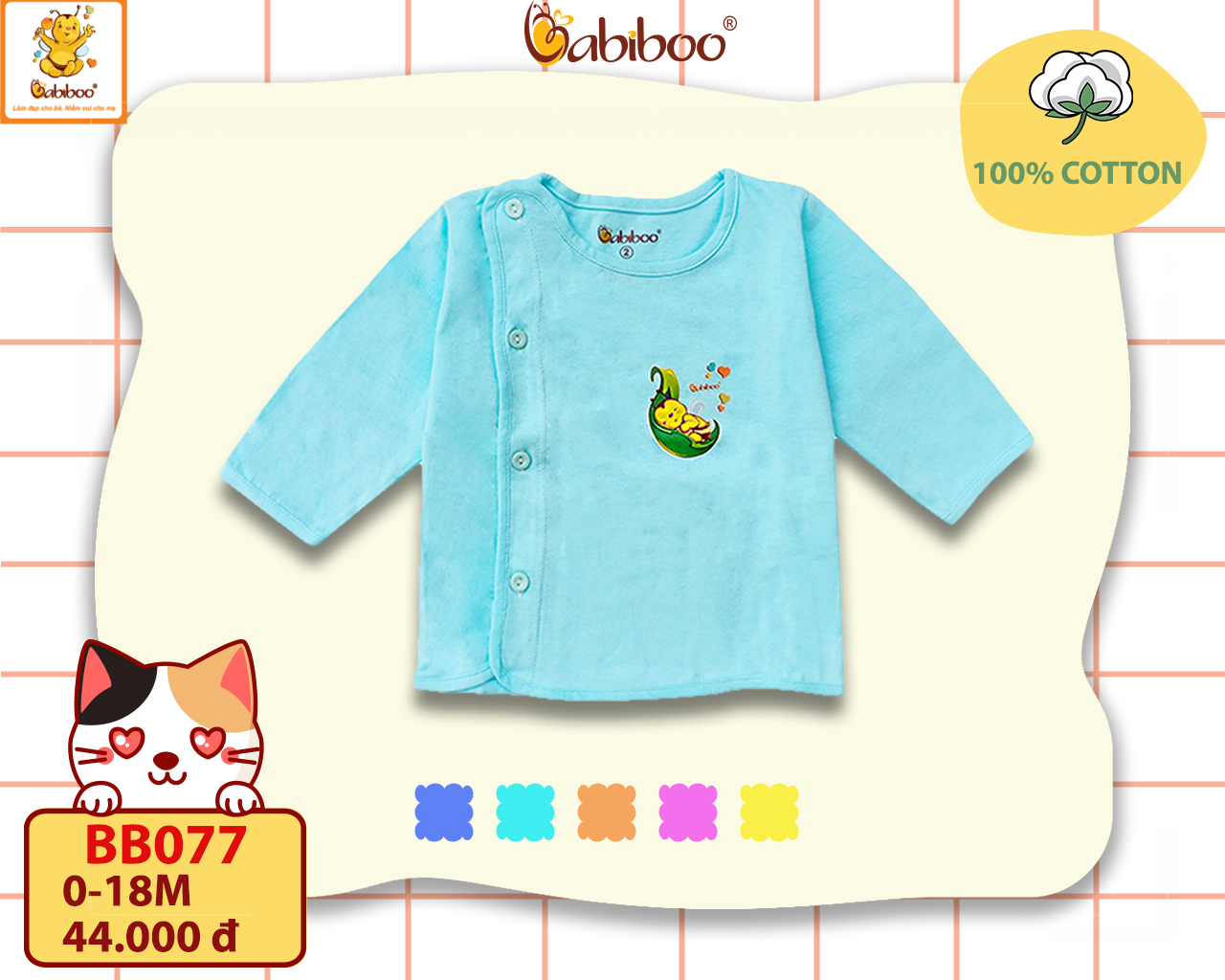 Áo sơ sinh cho bé Babiboo áo tay dài trơn màu vải cotton mềm mịn BB77