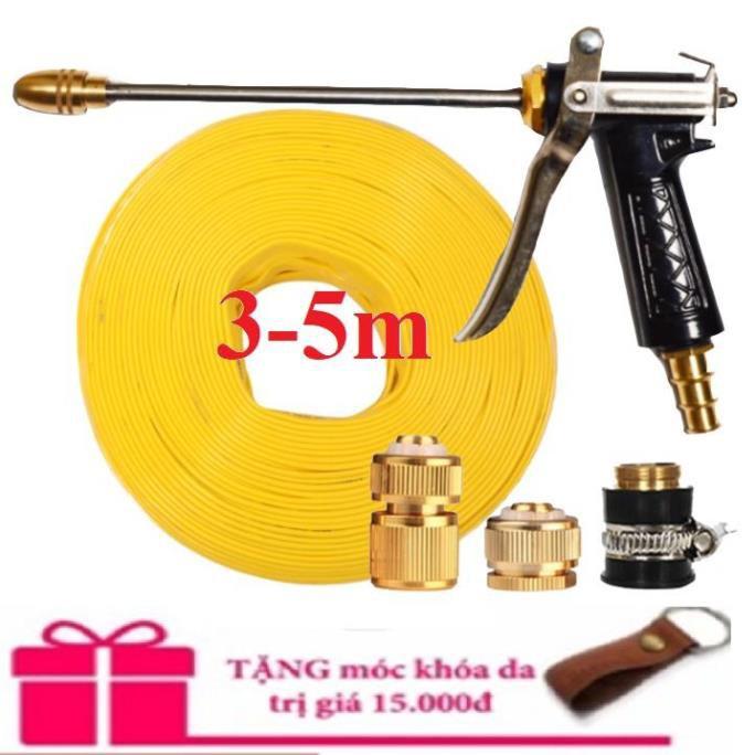 Bộ dây vòi xịt nước rửa xe,tưới cây .tăng áp 3 lần, loại 3m, 5m 206318 đầu đồng,cút đồng,nối đồng+ tặng móc khoá TL