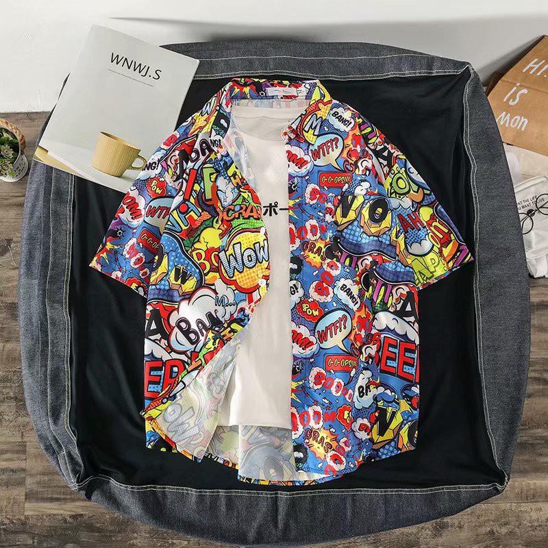 Áo sơ mi nam ngắn tay in họa tiết thời trang