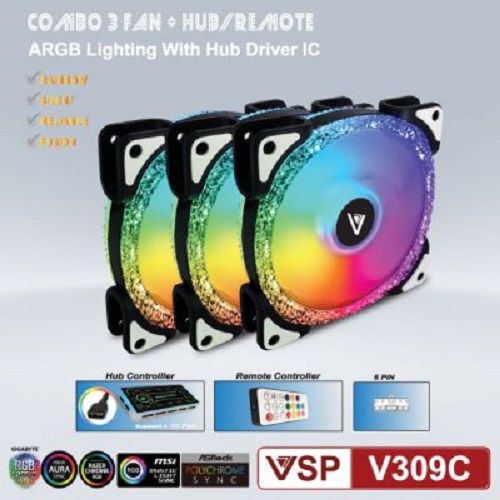 Combo 3 Fan case + Hub VSP LED RGB V309C - Hàng chính hãng