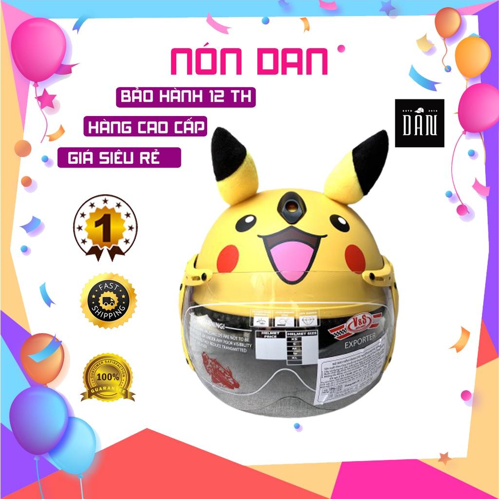 Nón Bảo Hiểm Trẻ Em Pikachu Có Kính V&S Helmet Cho bé Từ 3-6 Tuổi Màu Vàng