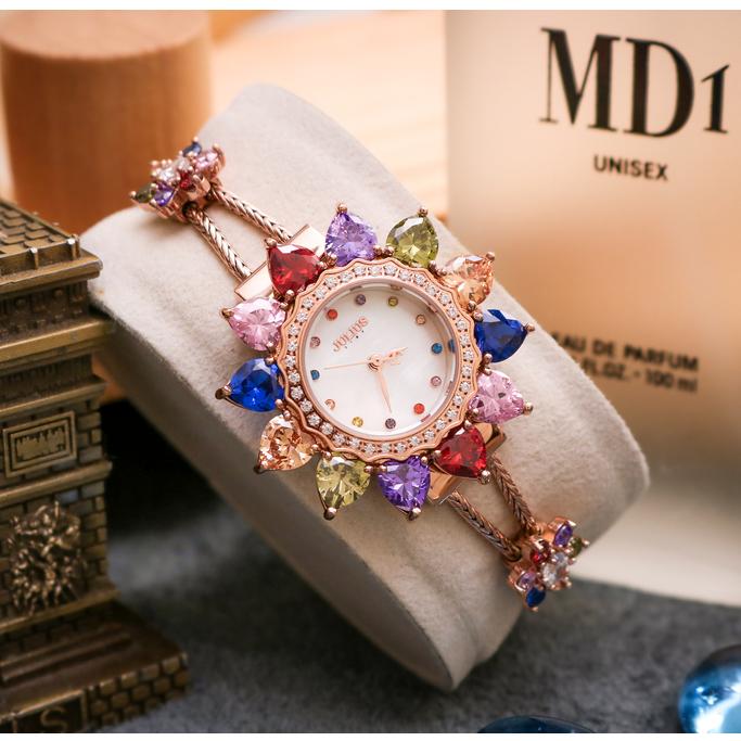 Đồng Hồ Nữ Chính Hãng Julius Star Cao Cấp Dây Kim Loại Mặt Hoa Đính Đá Kính Sapphire Đường Kính 37mm JS-021C