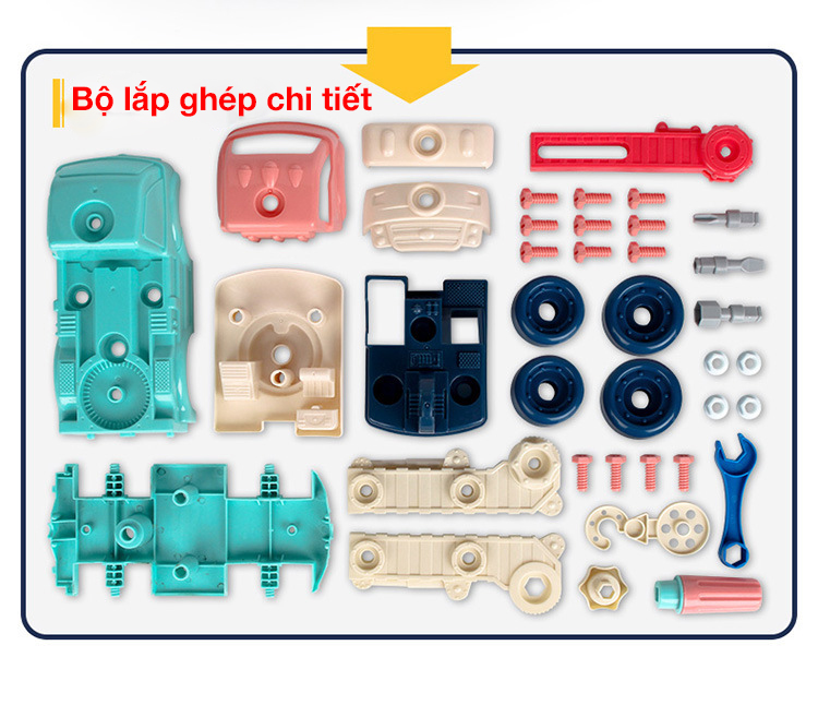 Bộ đồ chơi lắp ghép xe trộn bê tông KAVY với kết hợp của nhiều màu sắc, nhựa nguyên sinh, kích thước rất lớn