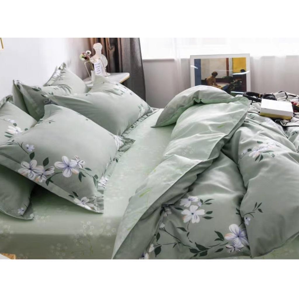 Bộ Chăn Ga Gối Cotton 3Dm6/m8/2m-Tiệm Nhà MêuSet 4 Món 2 Vỏ gối ,drap , vỏ chăn Hoa Mai Xanh Ngọc Cao Cấp