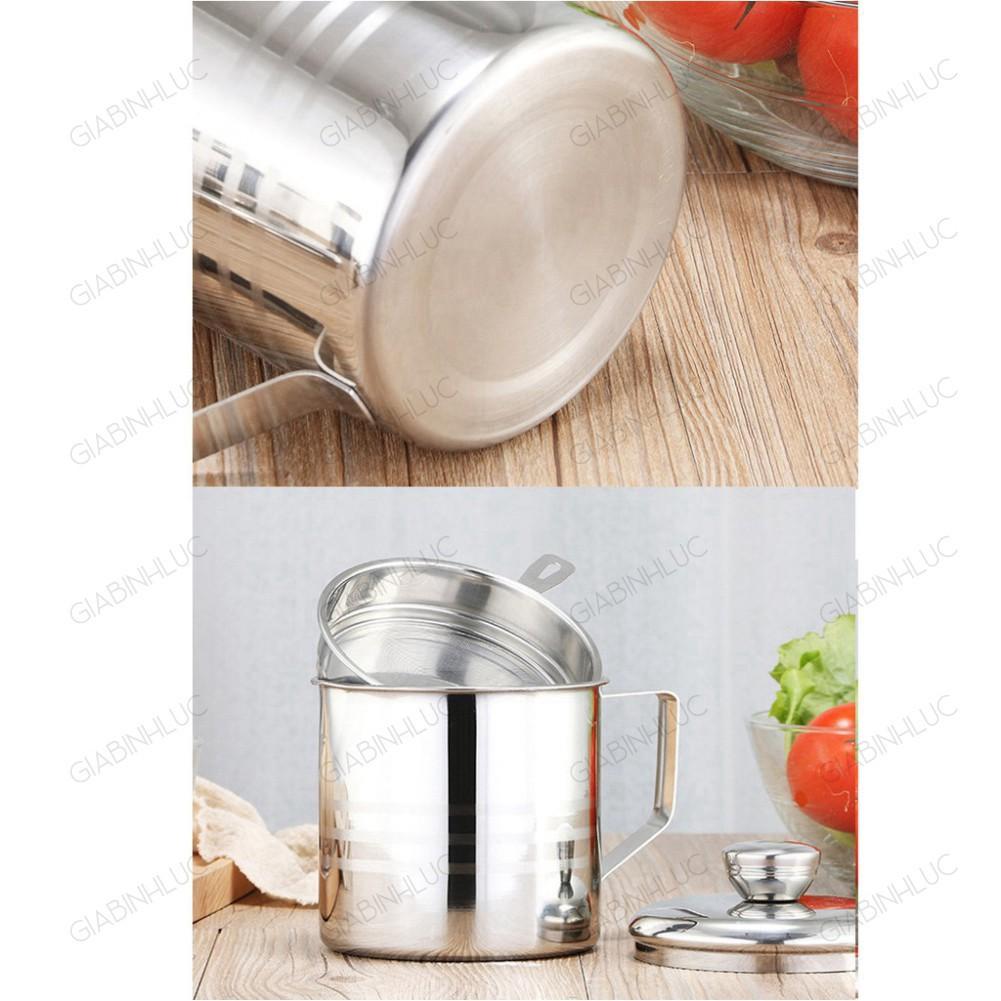 Ca bình đựng lọc dầu ăn dầu mỡ bằng Inox 304 1.2L có lưới lọc cặn cao cấp tiện lợi