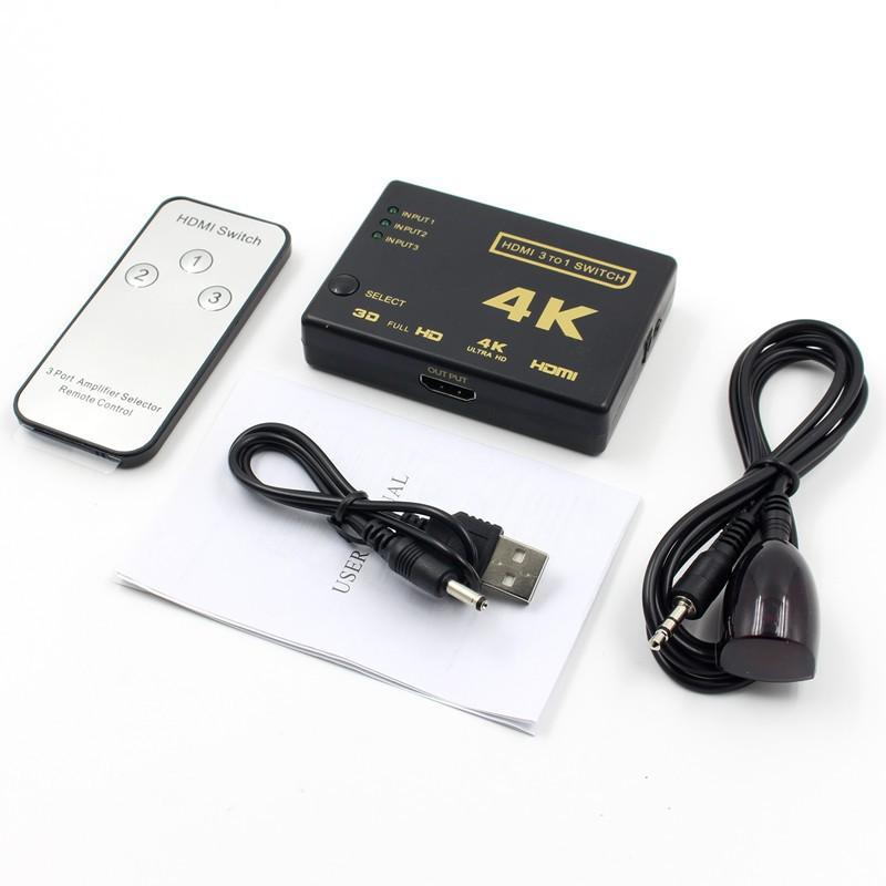 Bộ Chuyển Đổi Hdmi Kèm Điều Khiển Từ Xa 4k 2k 1080p Fhd 3 Đầu Vào 1 Ra 3 Sang 1