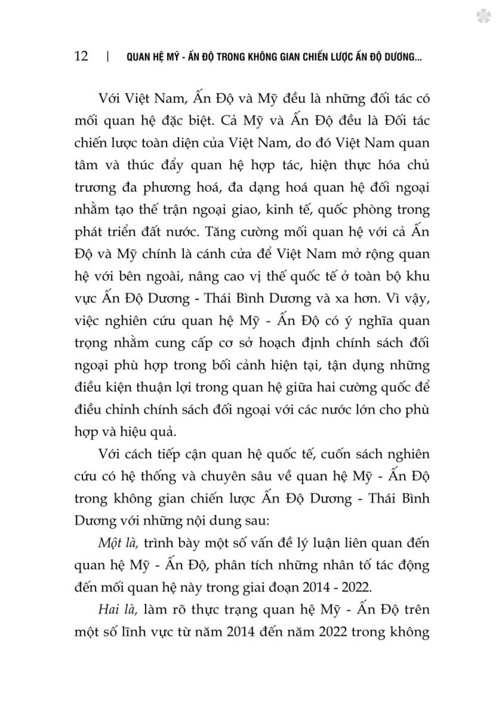 Quan hệ Mỹ - Ấn Độ trong không gian chiến lược Ấn Độ Dương - Thái Bình Dương - bản in 2024