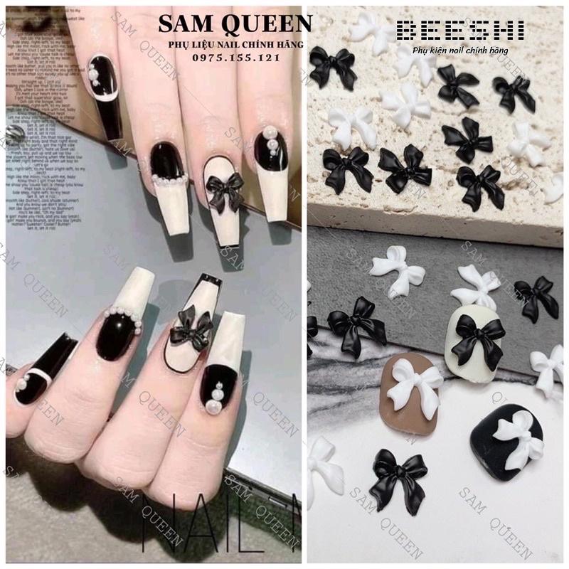 Charm nơ trang trí móng đen trắng phong cách hàn quốc-beeshi shop nail