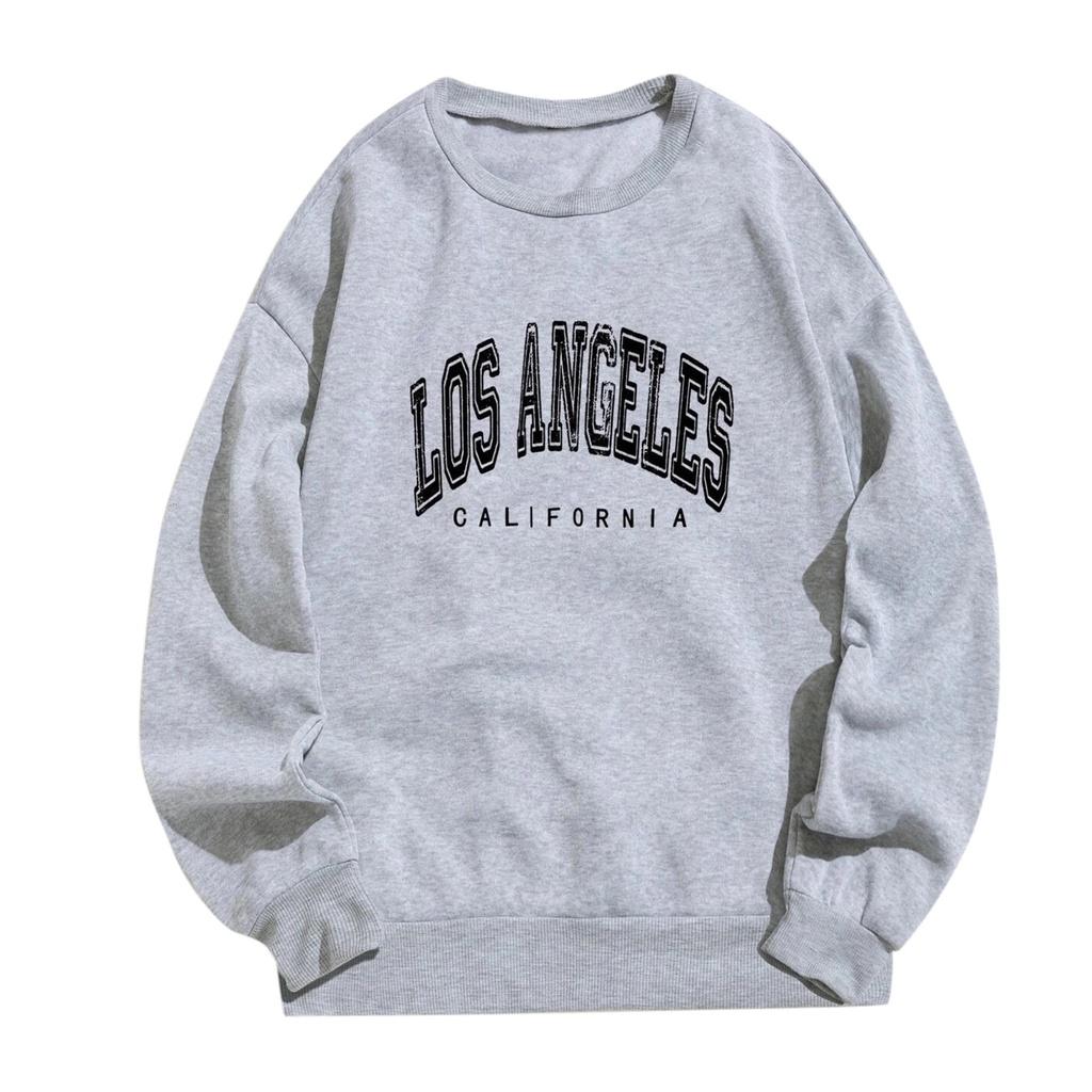 Áo Sweater áo nỉ cổ tròn in chữ LOS ANGELES