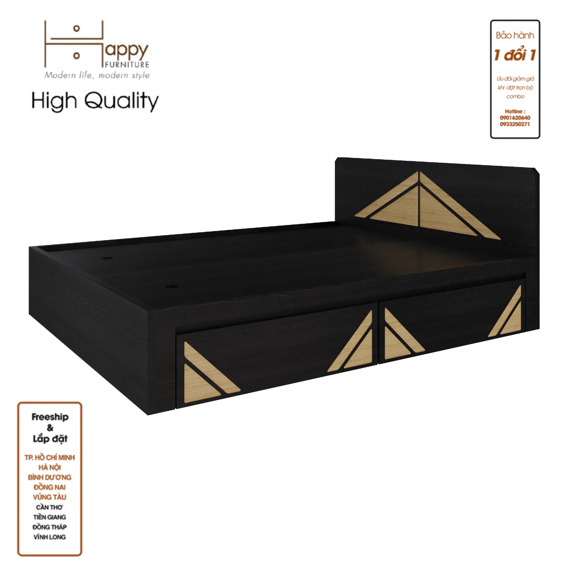 [Happy Home Furniture] CHARIS , Giường ngủ 2 ngăn kéo, GNG_114, GNG_115, GNG_116, GNG_117