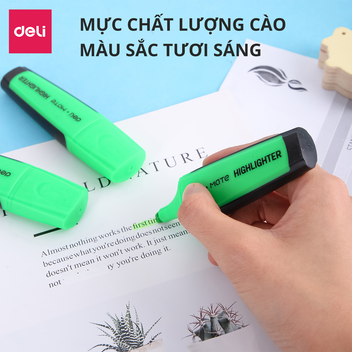 Bút nhớ dòng, bút dấu dòng DELI - Xanh lá - 2 chiếc - EU35050