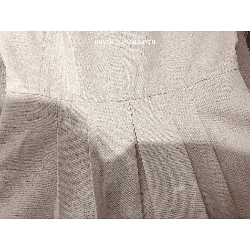 Đầm Robusta Dress Chất Linen Màu Muối tiêu Dáng xòe A ngắn cổ tròn HUYEN CHAU NGUYEN C1SDA033BE