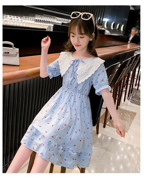 DONGSHOP HOT Cô gái ăn mặc 2023 mùa hè ăn mặc cô gái váy công chúa Mid-Boy Cherry hoa đầm đầm đầm đầm mùa hè cho trẻ em