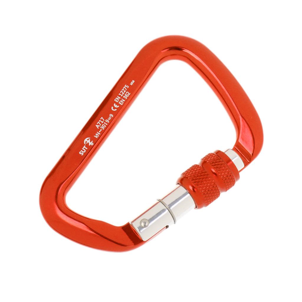 30KN 6720LB Aluminum Alloy D Shape Screw Locking Climbing Carabiner