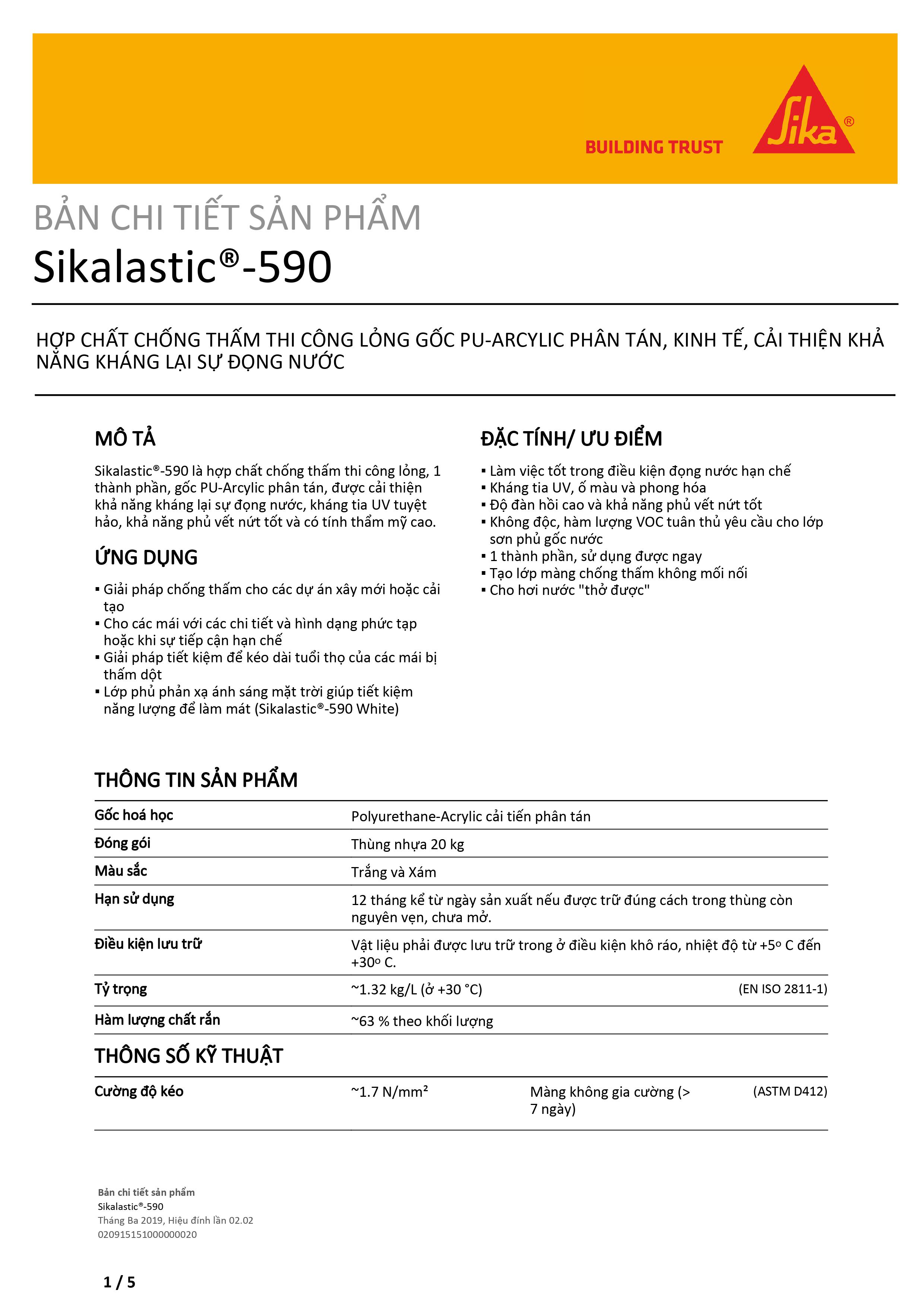 Chống thấm không cần đục gạch, chống thấm sân thượng, sàn mái lộ thiên - Sikalastic 590 (thùng 20kg)