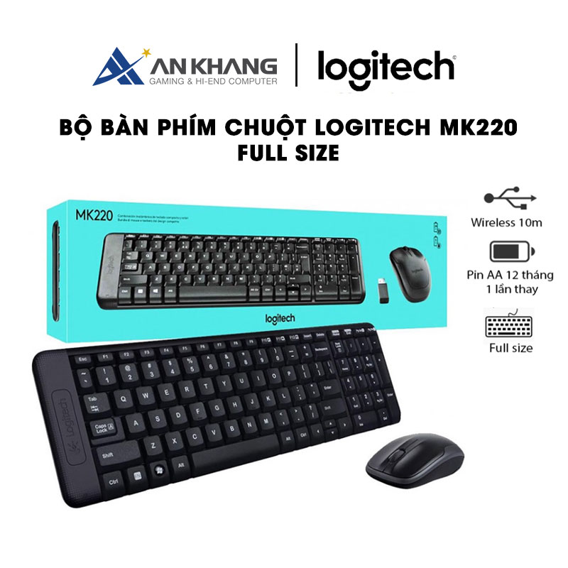 Bộ Bàn Phím Và Chuột Logitech MK220 Kết Nối Không Dây Wireless 2.4Ghz, Nhỏ Gọn - Hàng chính hãng