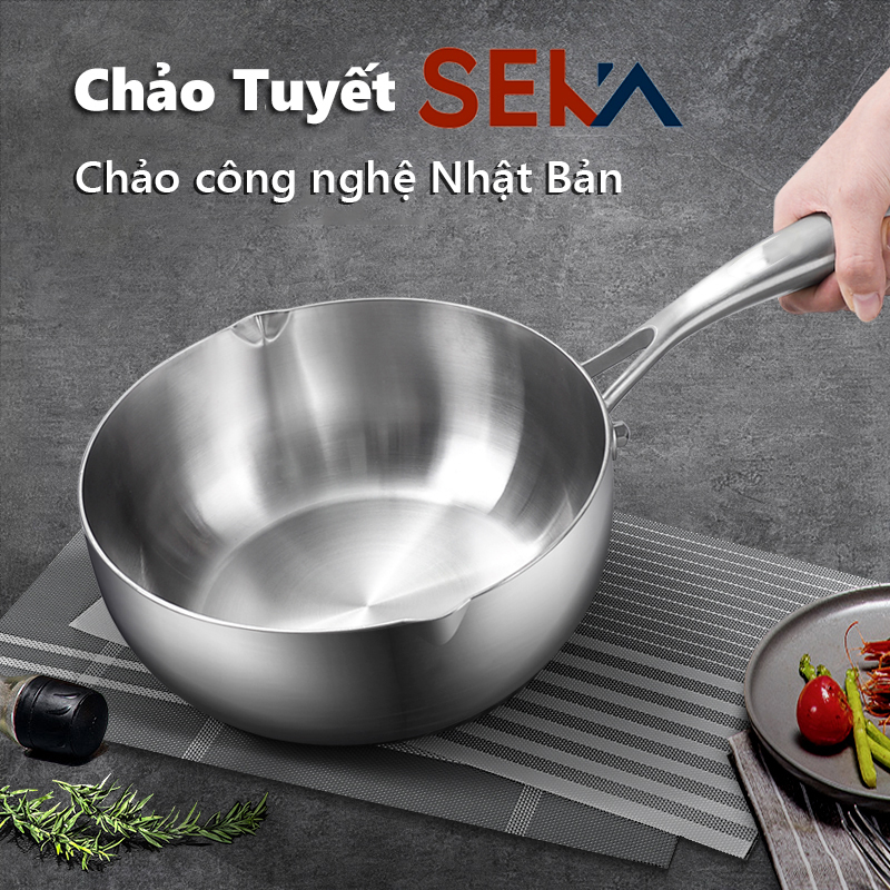 Chảo nguyên khối inox sâu lòng Seka dùng cho mọi loại bếp, tặng kèm vỉ gác chảo róc dầu, bảo hành 1 năm - Hàng chính hãng