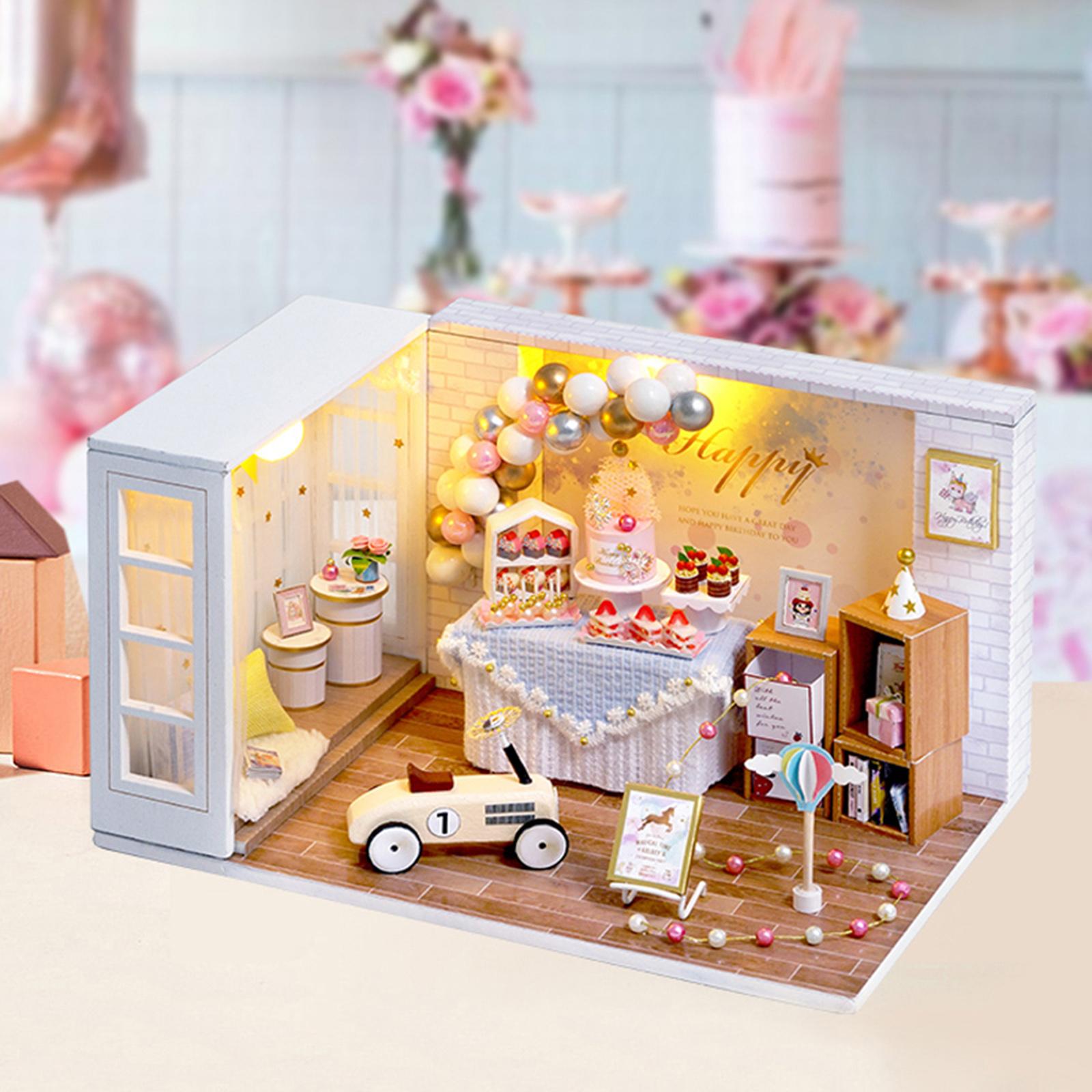 Dolls House & Dust Proof & LED Light Creative Room Toys for Little Children Gift