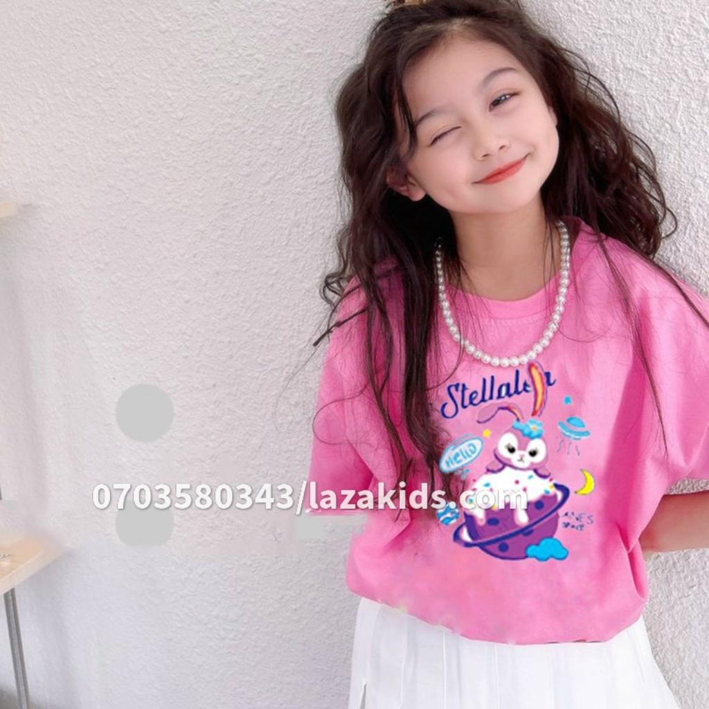 Áo thun cộc tay 2023 cho bé gái chất cotton, áo phông trẻ em unisex form rộng thấm hút mồ hôi chất xịn LAZAKIDS