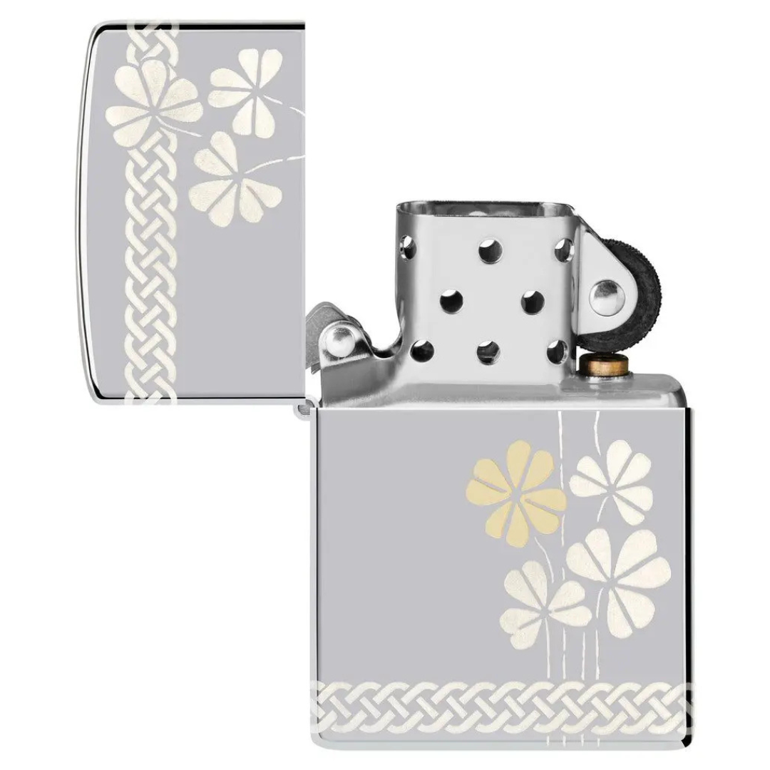 Bật Lửa Zippo Chính Hãng Clover Design - Họa Tiết Cỏ 4 Lá May Mắn, Laser 360°, Bảo Hành Trọn Đời