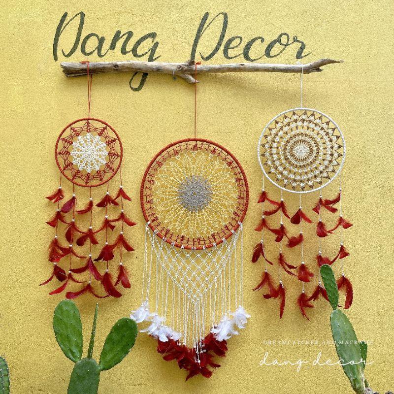 Set dreamcatcher 3 vòng sz lớn phụ kiện trang trí nhà cửa tông màu nâu gỗ Vintage