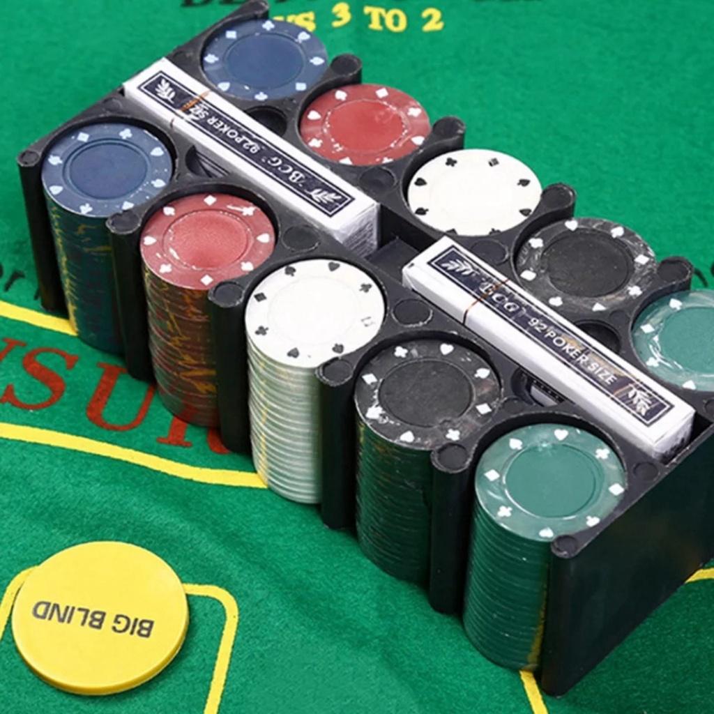 Bộ Phỉnh Poker 200 Chips xì dách có số thảm Blackjack