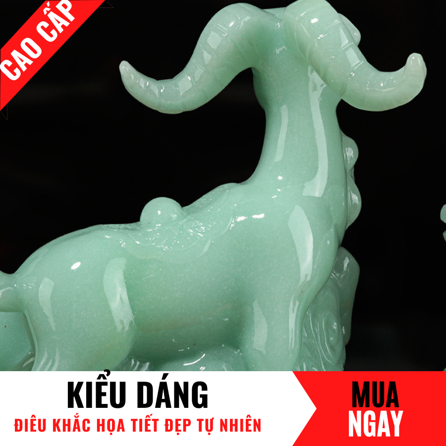 Tượng Dê Tam Dương Trang Trí Phong Thủy Bằng Đá Băng Ngọc Cao 28cm