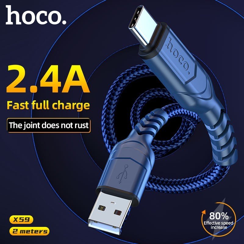 Cáp Sạc Nhanh Dành Cho Hoco. X59 2.4A Dây Dù Cổng Type-C Dài 2M Hàng Chính Hãng