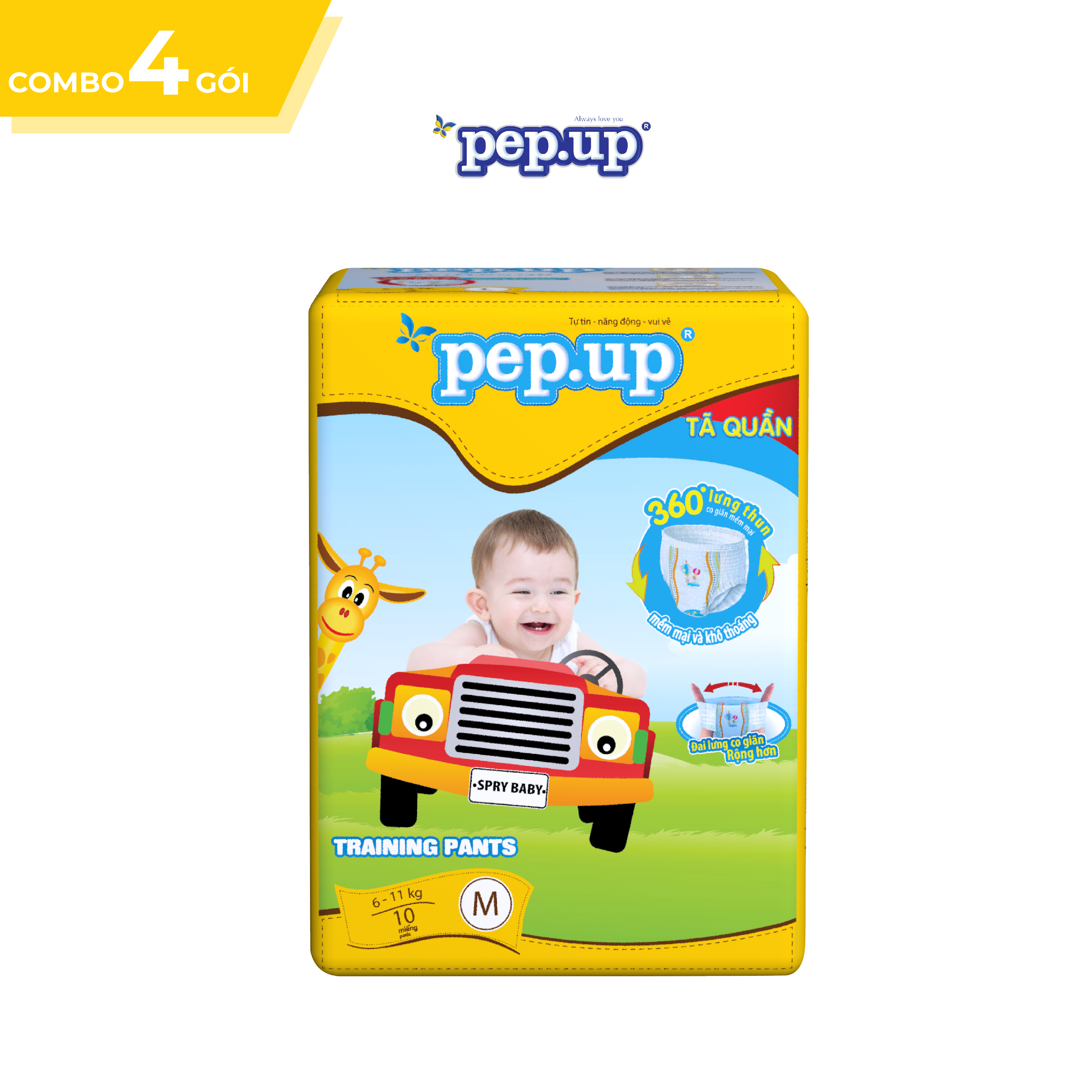 Combo 4 Gói Tã Quần Pep.up Vàng - Size M (10 Miếng/Gói) 