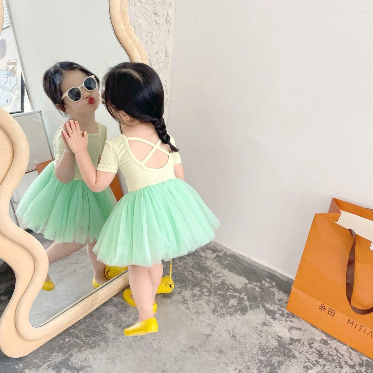 SHUANGYAN Váy ba lê siêu bồng nhiều lớp sợi váy trẻ em mùa hè váy công chúa trở lại chéo nhảy váy thời trang