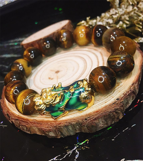 Vòng tay đá mắt hổ nâu mix tỳ hưu đổi màu theo nhiệt độ MS303 - 8 li