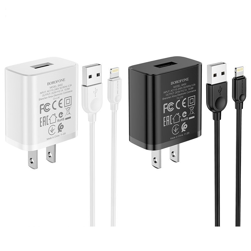 Bộ Cóc Cáp Sạc Borofone BA52 Cổng Lightning - 1 Cổng USB 2.1A chuẩn US- Hàng Nhập Khẩu ( Giao màu ngẫu nhiên)