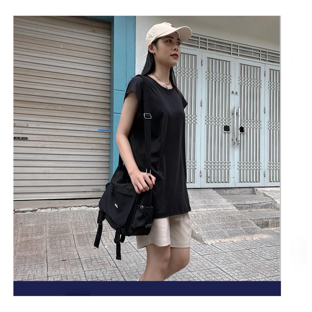 Áo tanktop oversize trơn phong cách trẻ trung - áo ba lỗ nam nữ unisex form rộng vải cotton - Đen L (&lt;75kg)