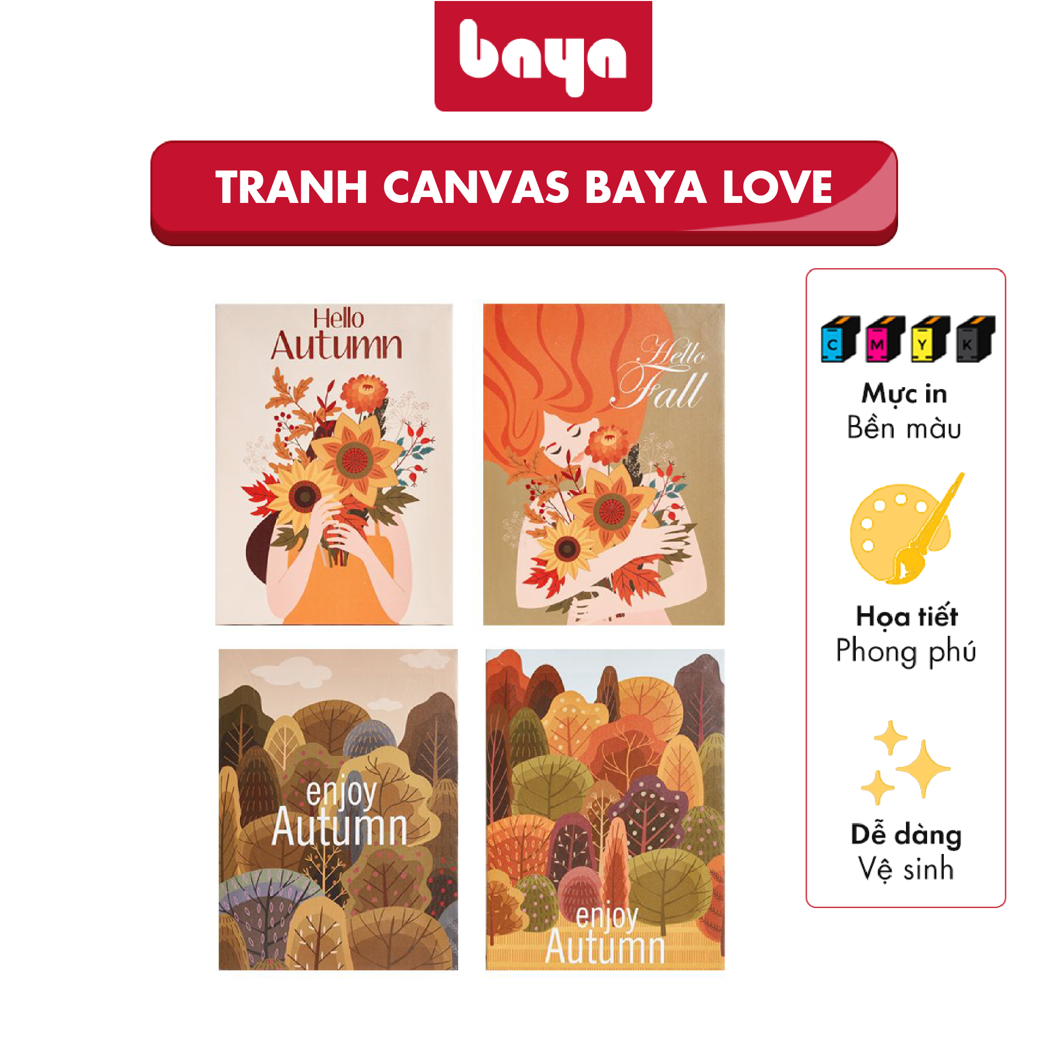 Tranh Canvas Trang Trí BAYA LOVE Tranh Decor Phòng Ngủ, Phòng Khách Chất Liệu Vải Canvas Và Mực In Bền Màu, Tranh Trang Trí Có Khối Lượng Nhẹ, Dễ Dàng Di Chuyển Và Lắp Đặt