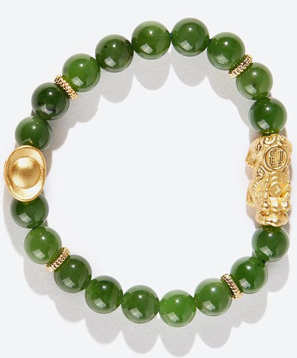 Vòng tay ngọc bích phối tỳ hưu bạc bọc vàng Ngọc Quý Gemstones