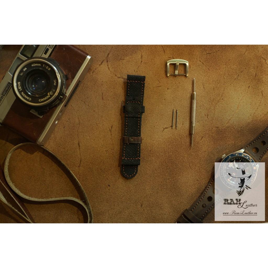 DÂY ĐỒNG HỒ DA BÒ LỘN ĐEN - RAM CLASSIC - ĐỦ SIZE 18, 20, 22, SAMSUNG, APPLE WATCH