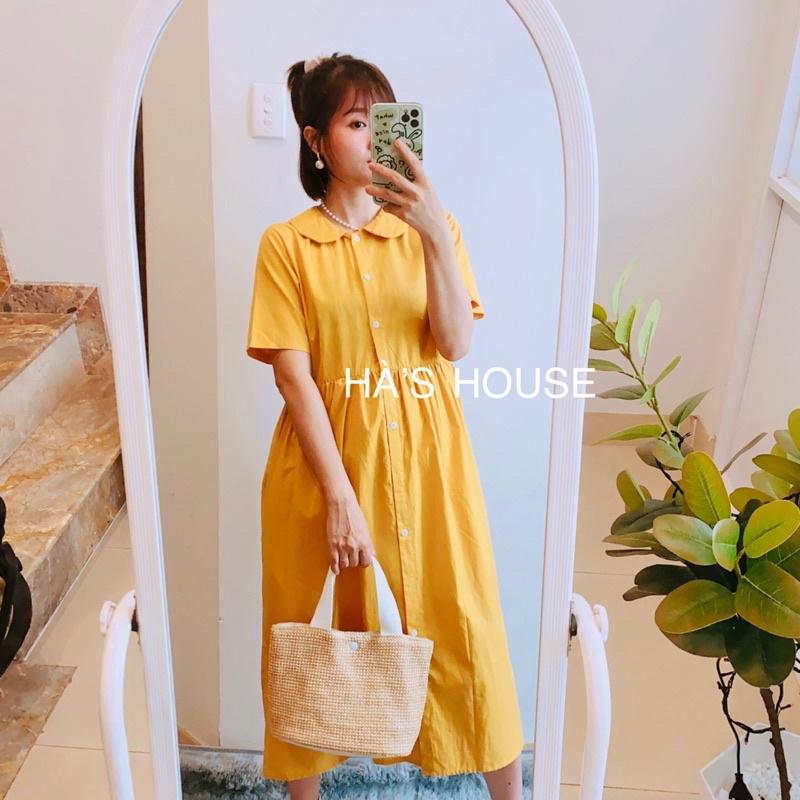 Đầm babydoll cổ sen màu vàng dễ thương