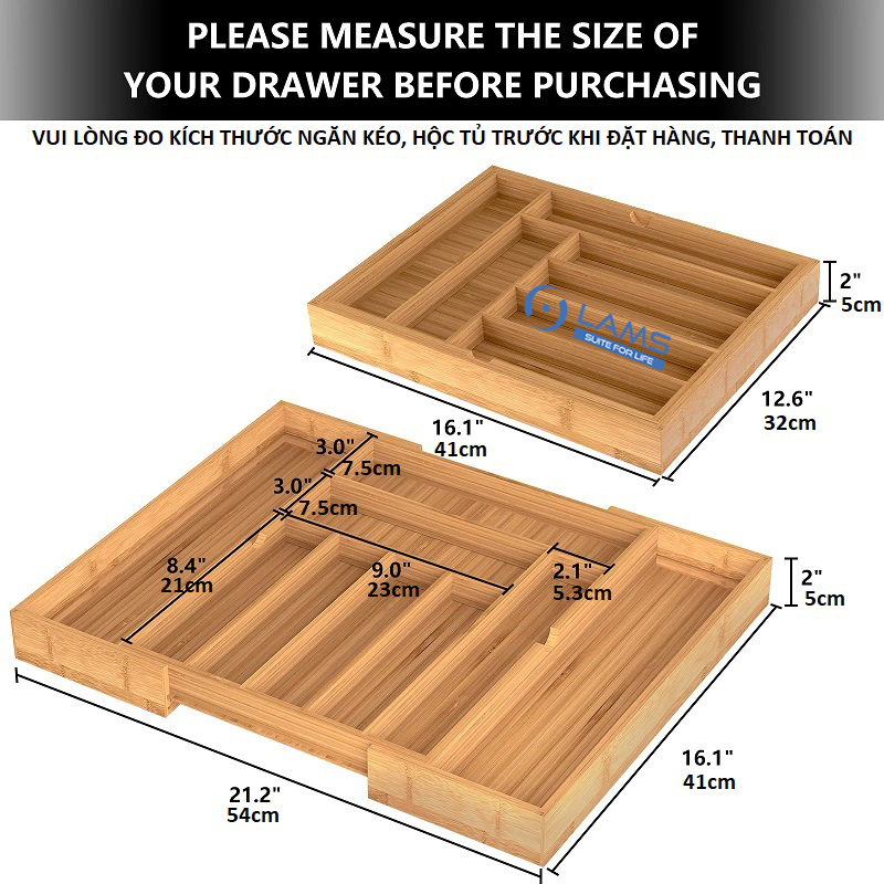 Hình ảnh Khay đựng đồ dùng chia ngăn bằng gỗ tiện dụng cho ngăn kéo tủ bếp