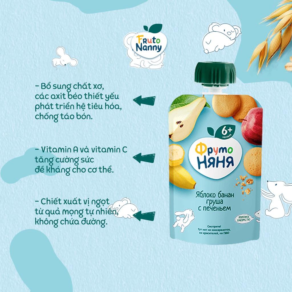 Hoa Quả Nghiền FRUTONANNY Organic Vị Táo, Chuối, Lê &amp; Bánh Quy, Bổ Sung Chất Xơ, Vitamin - Không GMO Cho Bé Từ 6 Tháng Tuổi (90g)