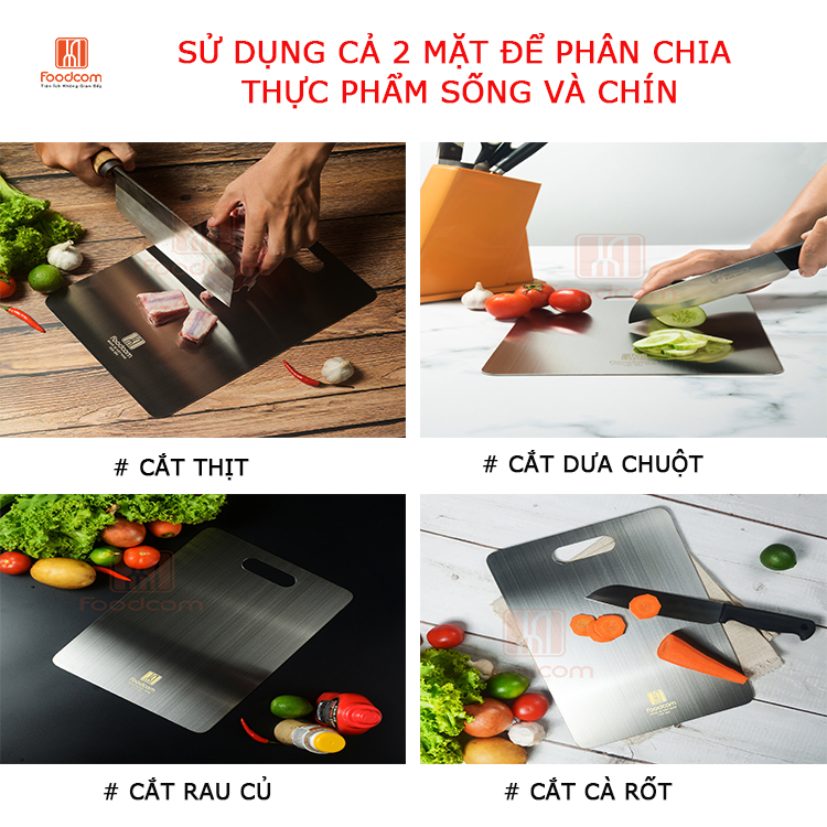 Thớt inox cao cấp 304 Foodcom chống ẩm mốc, kháng khuẩn