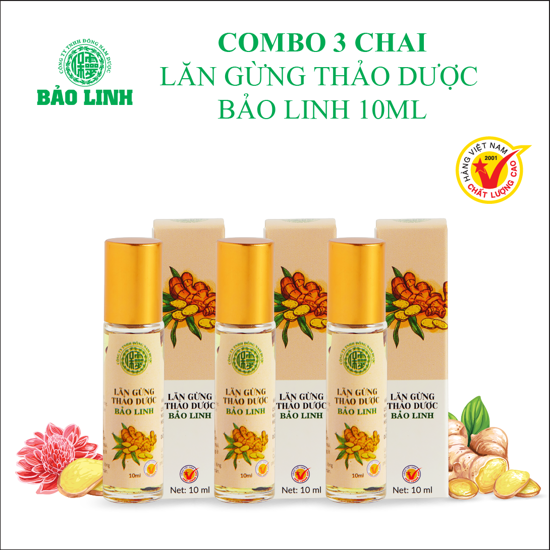 Combo 3 chai Dầu Lăn Gừng Thảo Dược Bảo Linh 10ml